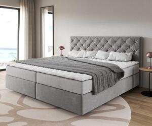 DELIFE Boxspring ágy Dream-Great mikroszálas szürke 200x200 cm zsákrugós matraccal és visco topperrel
