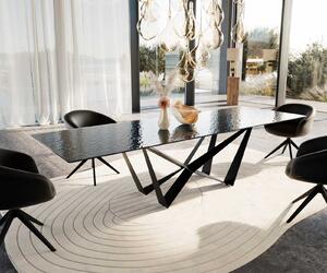 DELIFE Étkezőasztal Edge 300x100 domborított üveg füstfekete 3D design Spider laposacél fekete