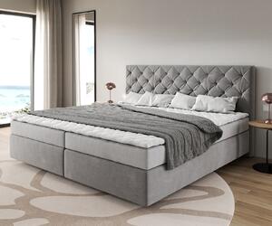 DELIFE Boxspring ágy Dream-Great mikroszálas szürke 200x200 cm bonell matrac PU topper