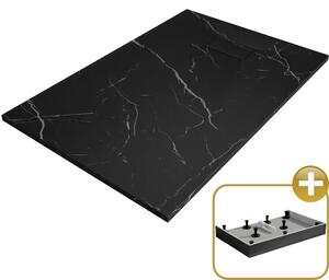 HD Marco Black Marble 100x80 SMC kompozit magasított szögletes kőhatású zuhanytálca, 12 cm magas, szifon nélkül