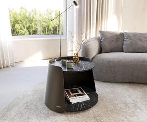 DELIFE Dohányzóasztal Daban 59x59 cm Laminam®Noir Desir kerámia barna fém láb titán színű