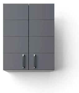HD MART 45 cm széles polcos fürdőszobai fali szekrény, sötét szürke, króm kiegészítőkkel, 2 soft close ajtóval