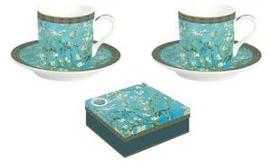 Porcelán eszpresszócsésze+alj, 2 személyes, 75ml, dobozban, Van Gogh: Mandulavirágzás