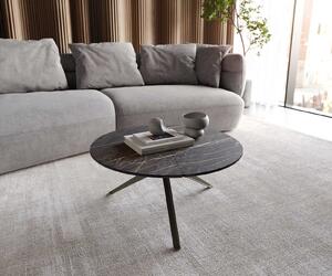 DELIFE Dohányzóasztal Delron 70x70 cm kerámia Laminam®Noir Desir barna kereszt láb lapos fém titán effekt felület