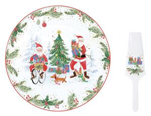 Joyful Santa porcelán tortatál lapáttal, 32cm, díszdobozban