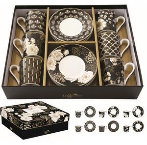 Porcelán eszpresszócsésze+alj 6 személyes, 100ml, dobozban, Coffee Mania, Art Deco & Flowers