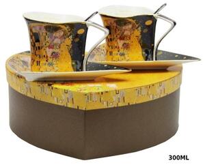 Porceláncsésze+alj szögletes 300 ml,kanállal,2 személyes,Klimt: The Kiss