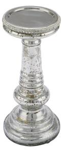 Ezüstös üveg gyertyatartó gyöngyökkel, 10,5x10,5x24cm