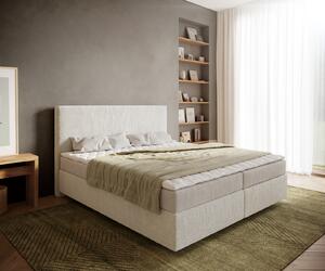 DELIFE Boxspring ágy Dream-Well 180x200 cm bouclé krémfehér matraccal és topperrel