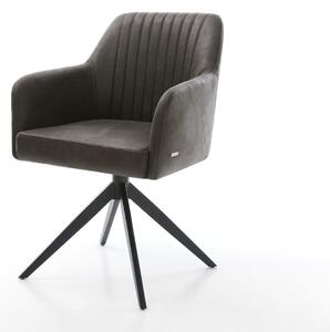 DELIFE Étkezőszék Greg-Flex mikroszálas antracit vintage kereszt láb széles fekete 360° forgatható hintamechanizmus zsákrugós matrac