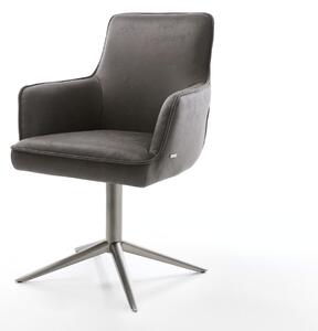 DELIFE Étkezőszék Heira-Flex karfás mikroszálas antracit vintage grafit láb 360° forgatható hintamechanizmus zsákrugós