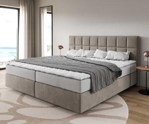 DELIFE Boxspring ágy Dream-Fine mikroszálas bézs 200x200 cm zsákrugós matraccal és visco topperrel