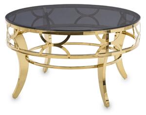 Design dohányzóasztal arany fém vázzal, füstüveg lappal 46x80x80cm