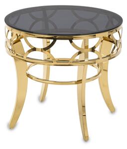 Design dohányzóasztal arany fém vázzal, füstüveg lappal 57x60x60cm