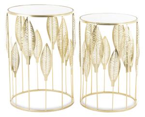 Design arany 2db-os fém asztal szett, tükrös üveg asztallap 55x38x38/50x33x33cm