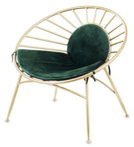 Design arany fém szék, húzott zöld textil háttámla és ülőrész 71x75x60cm