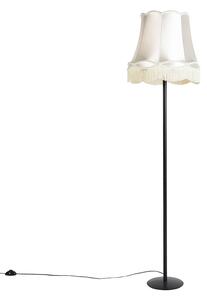 Retro állólámpa fekete krémszínű nagyi búrával 45 cm - Simplo