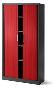 JAN NOWAK DAMIAN Fém szekrény harmonika ajtókkal, 900x1850x450, model antracit-piros