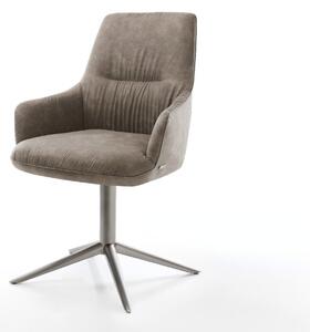 DELIFE Étkezőszék Zelia-Flex karfás mikroszálas taupe vintage grafit láb 360° forgatható hintamechanizmus zsákrugós matrac
