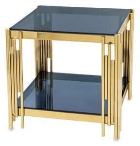 Design fém arany dohányzóasztal, füstüveg asztallap 56x59x59cm