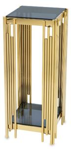 Design fém arany virágtartó állvány, füstüveg asztallap 90x37x37cm