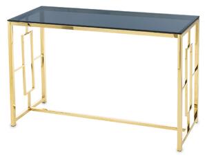 Design fém arany konzolasztal, füstüveg asztallap 78x120x40cm