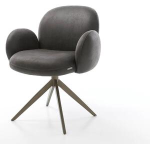 DELIFE Étkezőszék Nube-Flex karfás mikroszálas antracit vintage kereszt láb széles titán effekt felület 360° forgatható zsákrugós
