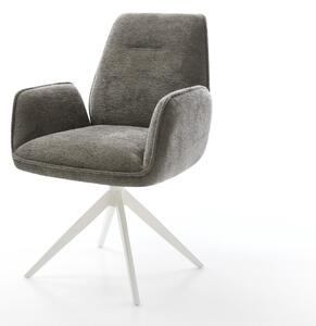 DELIFE Étkezőszék Zoa-Flex bouclé puha sötét bézs kereszt láb széles fehér 360° forgatható billenő zsákrugós matrac