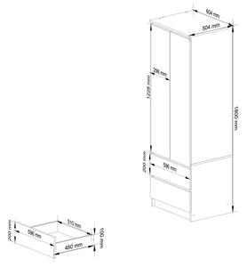 Gardróbszekrény fiókkal - Akord Furniture S60 - fehér / sonoma tölgy