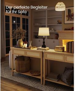 VASAGLE előszobai konzolasztal 100 cm, 2 fiókos boho lerakóasztal rattan mintával, tölgybézs