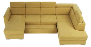 KONDELA Luxus kivitelű ülőgarnitúra, sárga/barna párnák, jobbos, MARIETA U