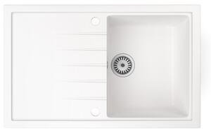 Gránit mosogató NERO Eris + kihúzható zuhanyfejes Shower csaptelep + dugókiemelő (fehér)