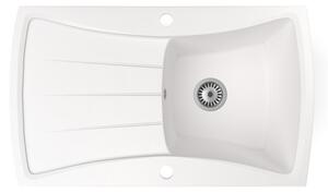 Gránit mosogatótálca NERO Venezia + kihúzható zuhanyfejes Snake csaptelep + dugókiemelő (fehér)