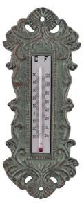Antikzöld öntöttvas fali hőmérő 25x10x1cm