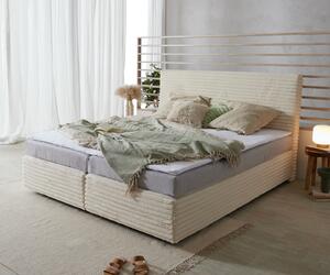 DELIFE Boxspring ágy Dream-Well plüss kordbársony bézs 180x200 cm bonell matrac PU topper