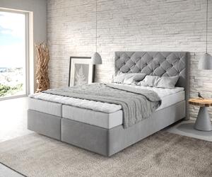 DELIFE Boxspring ágy Dream-Great 140x200 cm mikroszálas szürke matraccal és topperrel