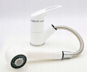 Gránit mosogató NERO Lybra + kihúzható zuhanyfejes Shower csaptelep + szifon (fehér)