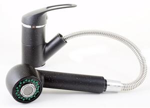 Gránit mosogató NERO Joker + kihúzható zuhanyfejes Shower csaptelep + adagoló (fekete)