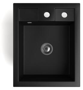 Gránit mosogató NERO Parma + Design csaptelep + dugókiemelő + szifon (matt fekete)