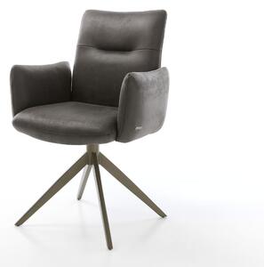 DELIFE Étkezőszék Jova-Flex karfás mikroszálas antracit vintage kereszt láb széles titán effekt felület 360° forgatható hintamechanizmus zsákrugós matrac