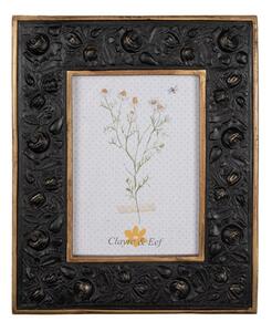 Fekete rózsás képkeret arany színű szegéllyel, 23x28/13x18cm, műanyag