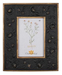 Fekete rózsás képkeret arany színű szegéllyel, 20x25/10x15cm, műanyag