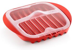LÉKUÉ Microwave Bacon Cooker baconsütő tálca mikrohullámú sütőbe 6 szelet baconhoz piros LK881725
