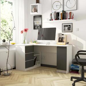 Sarok íróasztal - Akord Furniture - 155 cm - fehér / szürke (bal)