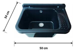 Gamma falikút - háztartási mosogató + A1 fali csaptelep + szifon (fekete)