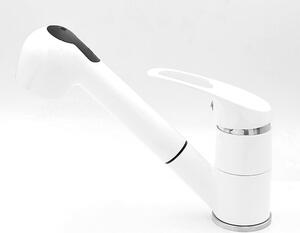 Gránit mosogatótálca NERO Boss + kihúzható Shower csaptelep + dugókiemelő (fehér)