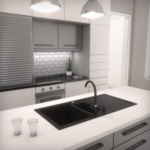 Gránit mosogató - Nero Solarys + flexibilis csaptelep + dugókiemelő (matt fekete)