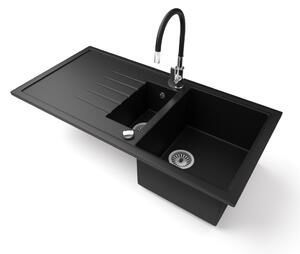 Gránit mosogató - Nero Solarys + flexibilis csaptelep + dugókiemelő (matt fekete)