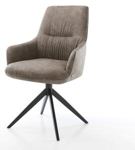 DELIFE Étkezőszék Zelia-Flex mikroszálas taupe vintage karfás széles fekete kereszt lábas 360° forgatható hintamechanizmus zsákrugós