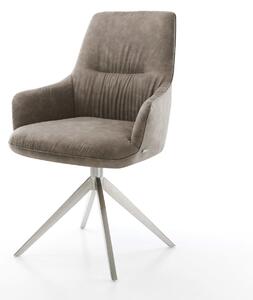 DELIFE Étkezőszék Zelia-Flex karfás mikroszálas taupe vintage széles kereszt láb rozsdamentes acél 360° forgatható hintamechanizmus zsákrugós matraccal